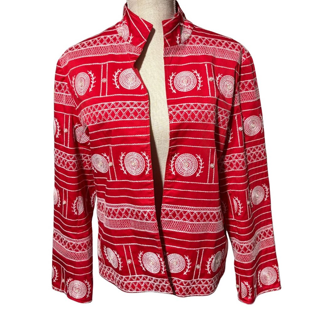 KENAR Red Embroidered Festive Jacket Women’s M Holiday Ornaments Boho